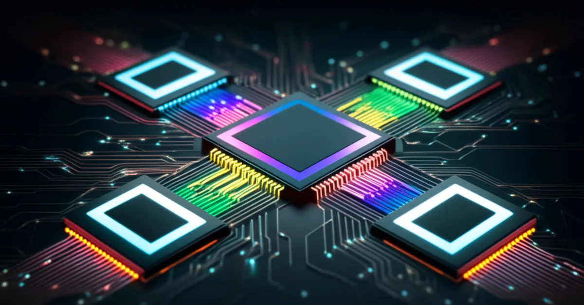 A large, complex neural network being outshone by a compact, efficient AI core, representing the shift to low-cost, high-performance models.