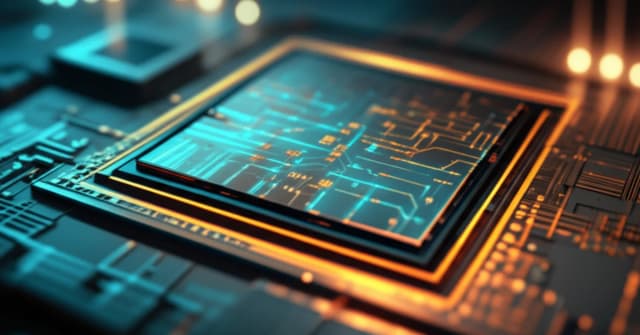 A Tesla-branded AI6 chip on a semiconductor wafer, representing the manufacturing partnership with Samsung for Hardware 5.