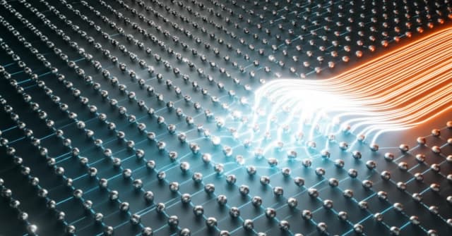 Illustration of the Apple logo at the core of a neural network, symbolizing the development of its proprietary 'Answers' AI engine.