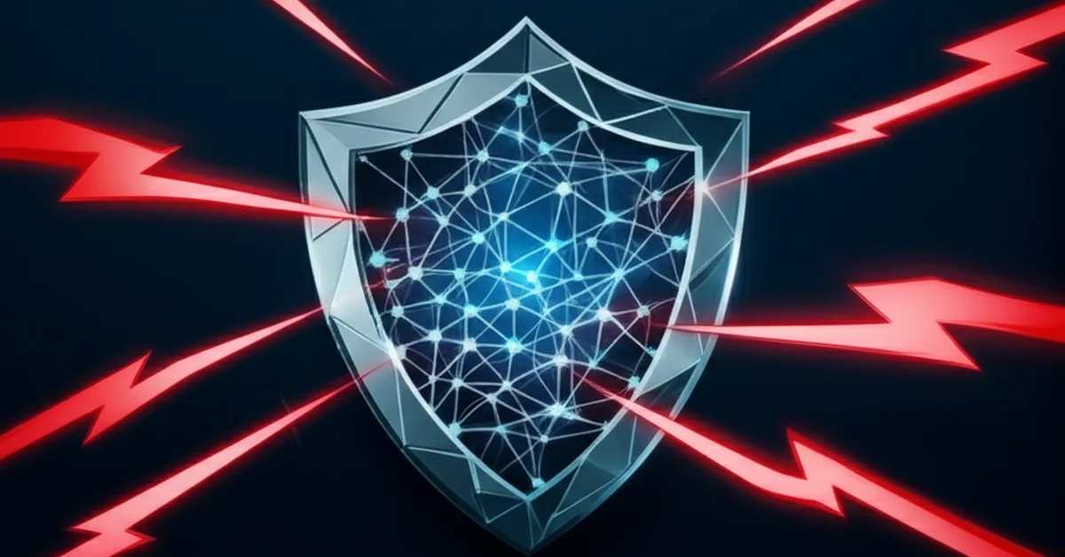 Abstract visualization of a geometric shield deflecting a malicious data point, representing Topological Data Analysis in AI security.