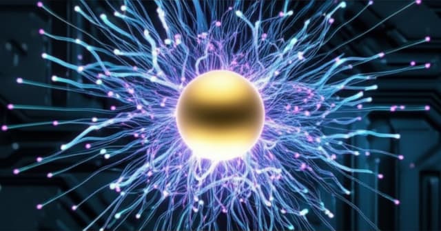 A stable logical qubit at the center of a network of physical qubits, visualizing Google's quantum error correction breakthrough.