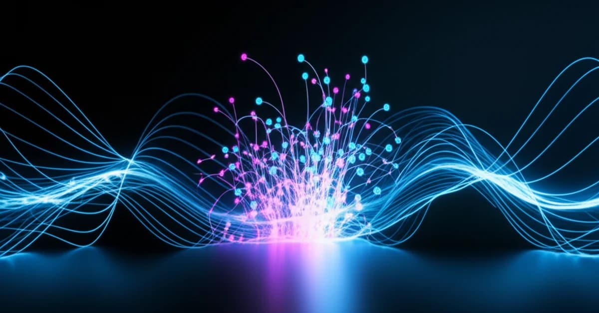 Portrait of Liza Minnelli with abstract sound waves representing her AI-generated instrumental backing from ElevenLabs.