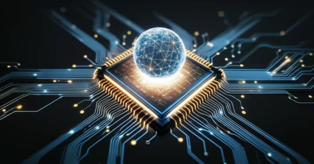 Abstract visualization of autonomous AI agents managing global business processes, representing the new Maharashtra AI GCC hub.