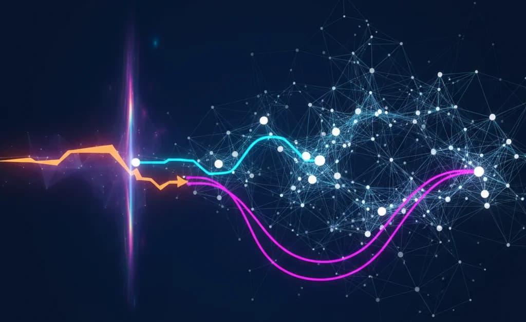 Conceptual graphic of Google's SIMA AI, a central core linked to various 3D game worlds to show its generalist capabilities.