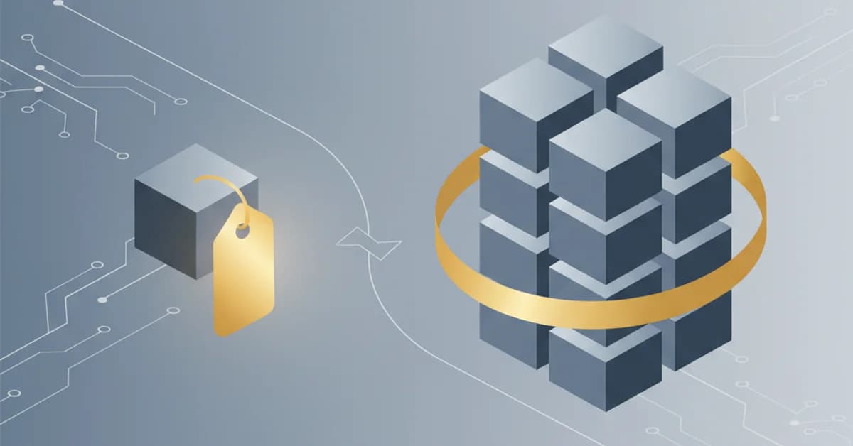 Abstract editorial illustration of per-task AI pricing contrasted with traditional software subscriptions.
